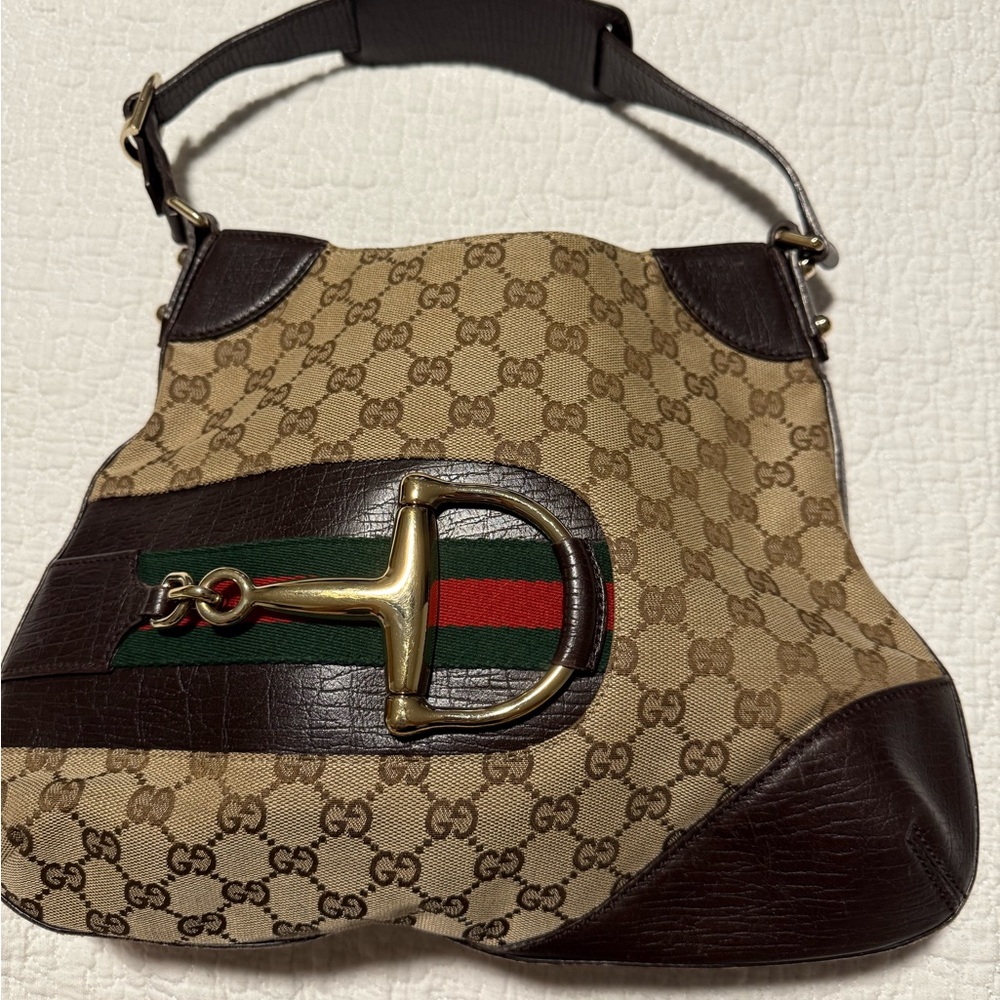 Gucci Brown and Tan Shoulder Bag with GG Monogram